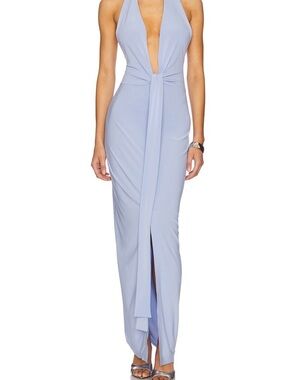 Norma Kamali Light Lavender Halter Maxi Dress with Front Tie